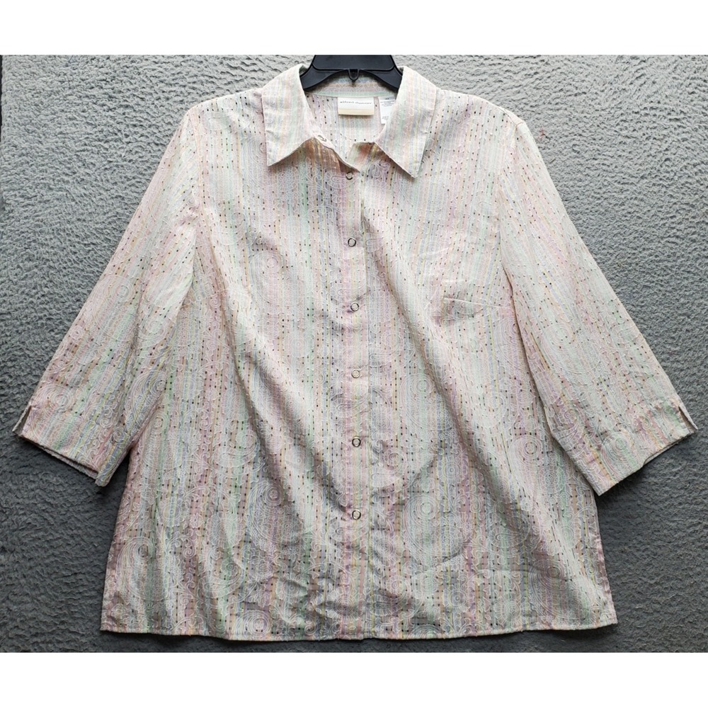 Alfred Dunner Shirt Top Women 16W Multi Floral Slit Sleeve Collared Snap Front